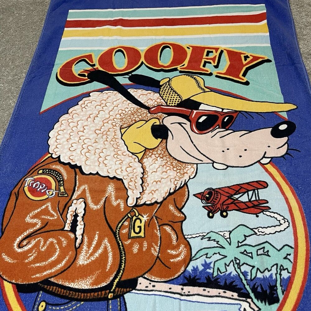 Vintage Franco Walt Disney Goofy Cotton Beach Towel 59x27” 1980s Shore Patrol - Picture 5 of 11